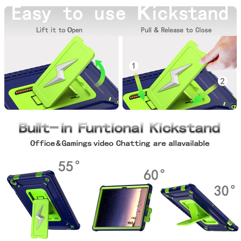 For Samsung Galaxy Tab A9+ Case Kickstand PC + Silicone Tablet Cover with Shoulder Strap