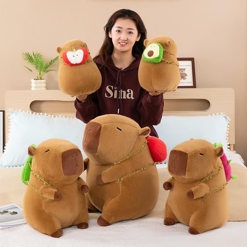 Adorable Capybara Plush Backpack Toy Featuring Colorful Avocado Dragon Fruit And Apple Designs