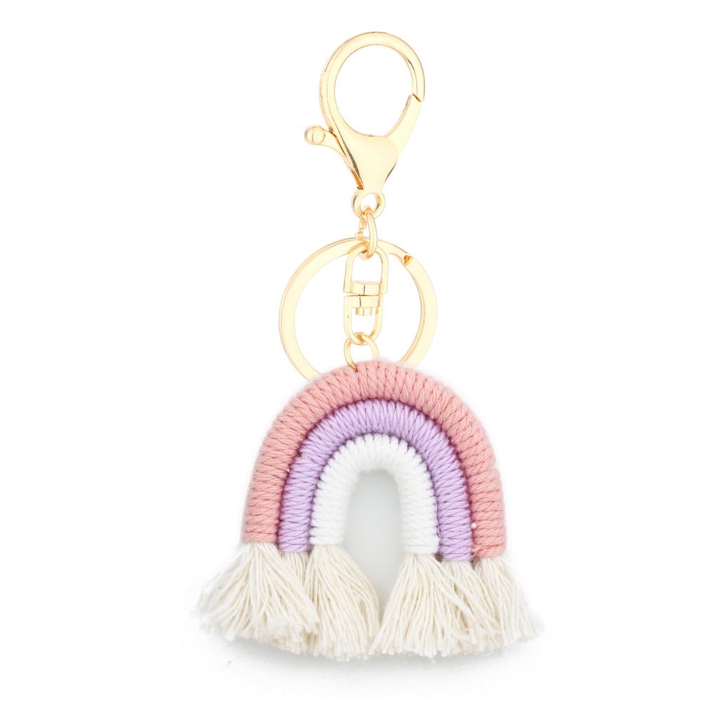 5cm Boho Cotton Rainbow Tassel Keychains For Women Cute Macrame Weaving Car Keyring Holder Bag Wallet Purse Jewelry Accessories