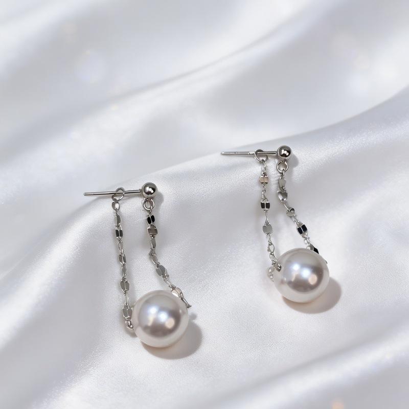 S925 Sterling Silver Pearl Tassel Earrings - Elegant, Versatile Dangle Earrings for Women 925 Sterling Silver