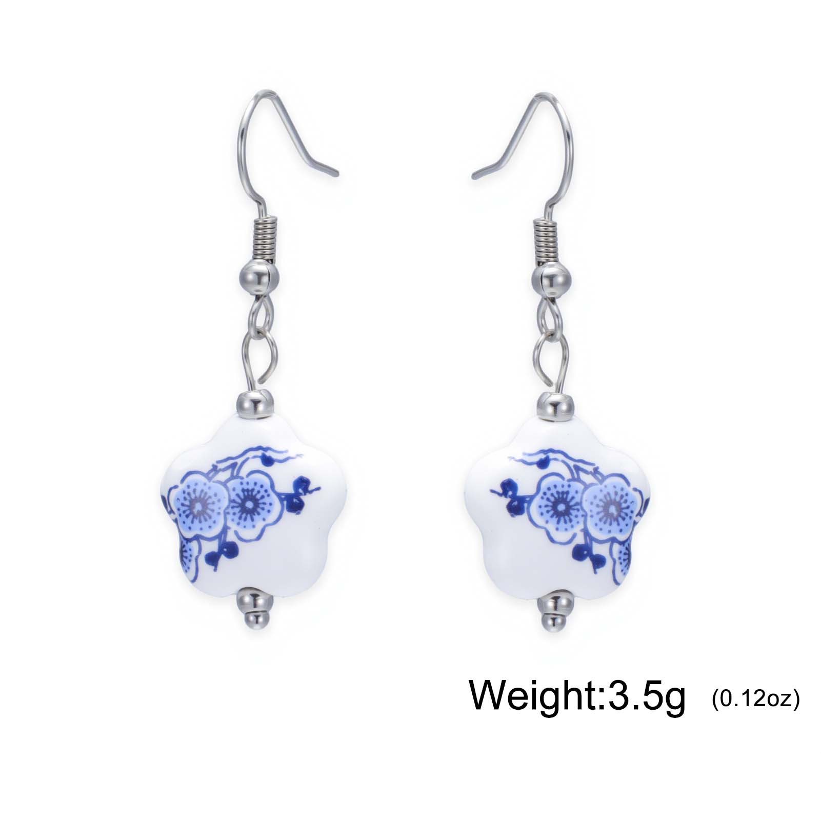 

COOLTIME Серьги с цветком сливы в китайском винтажном стиле, сине-белый фарфор, трендовые серьги с пятью лепестками для женщин