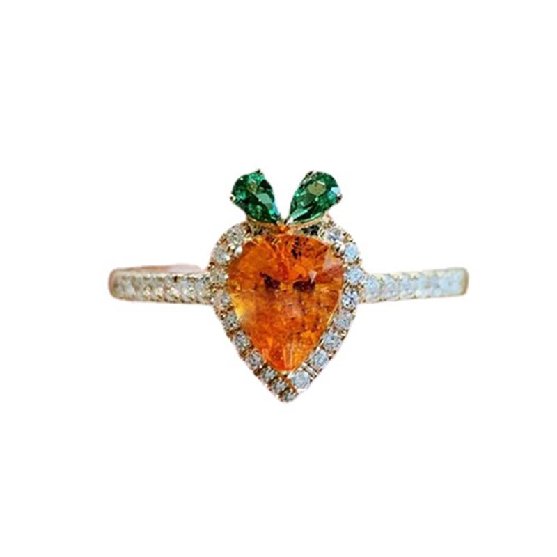 Lekko luksusowe pierścionki z marchewką dla kobiet słodkie srebro próby 925 inkrustowane żółtym kamieniem szlachetnym romantyczna biżuteria zaręczynowa prezent dla dziewczyny