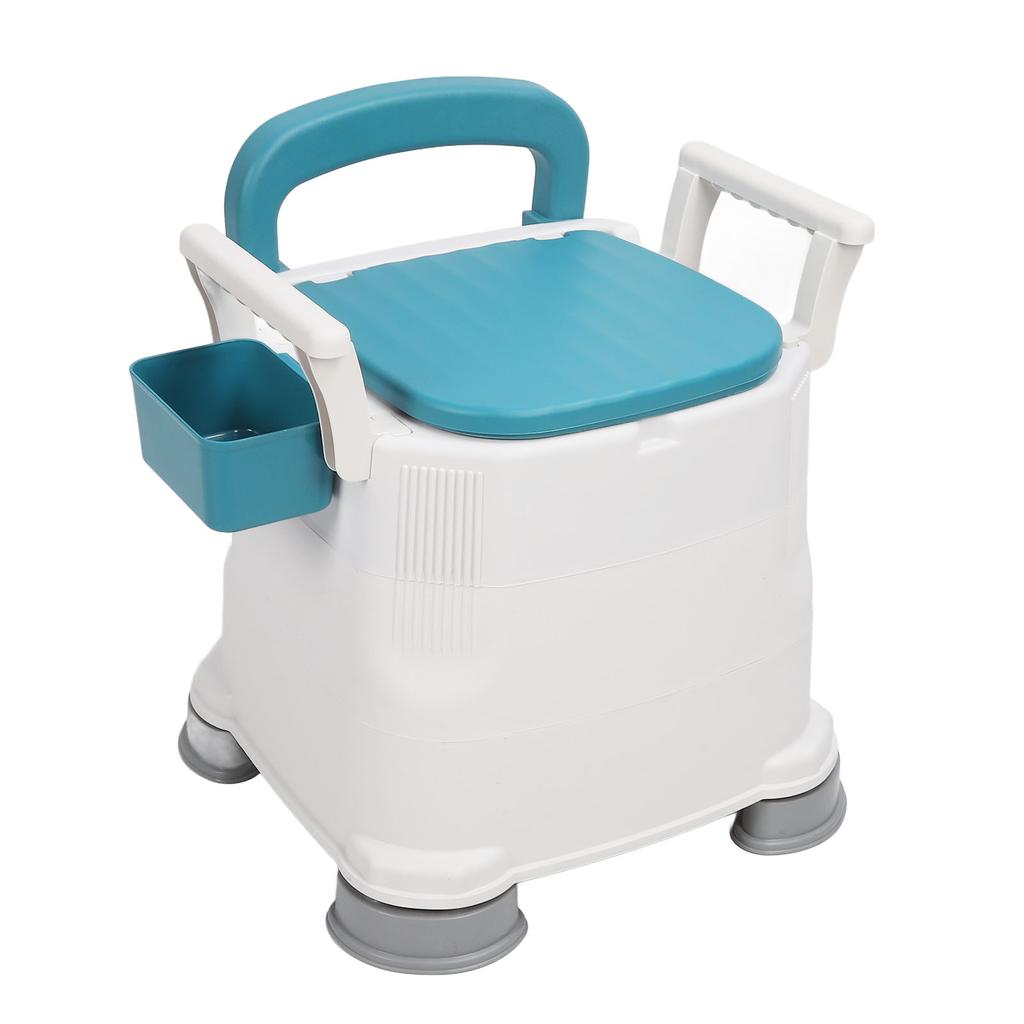 WC Portatile Bracciolo Staccabile Regolabile in Altezza Antiscivolo Sedile in PU Sedia Comoda da Comodino per Anziani Blu