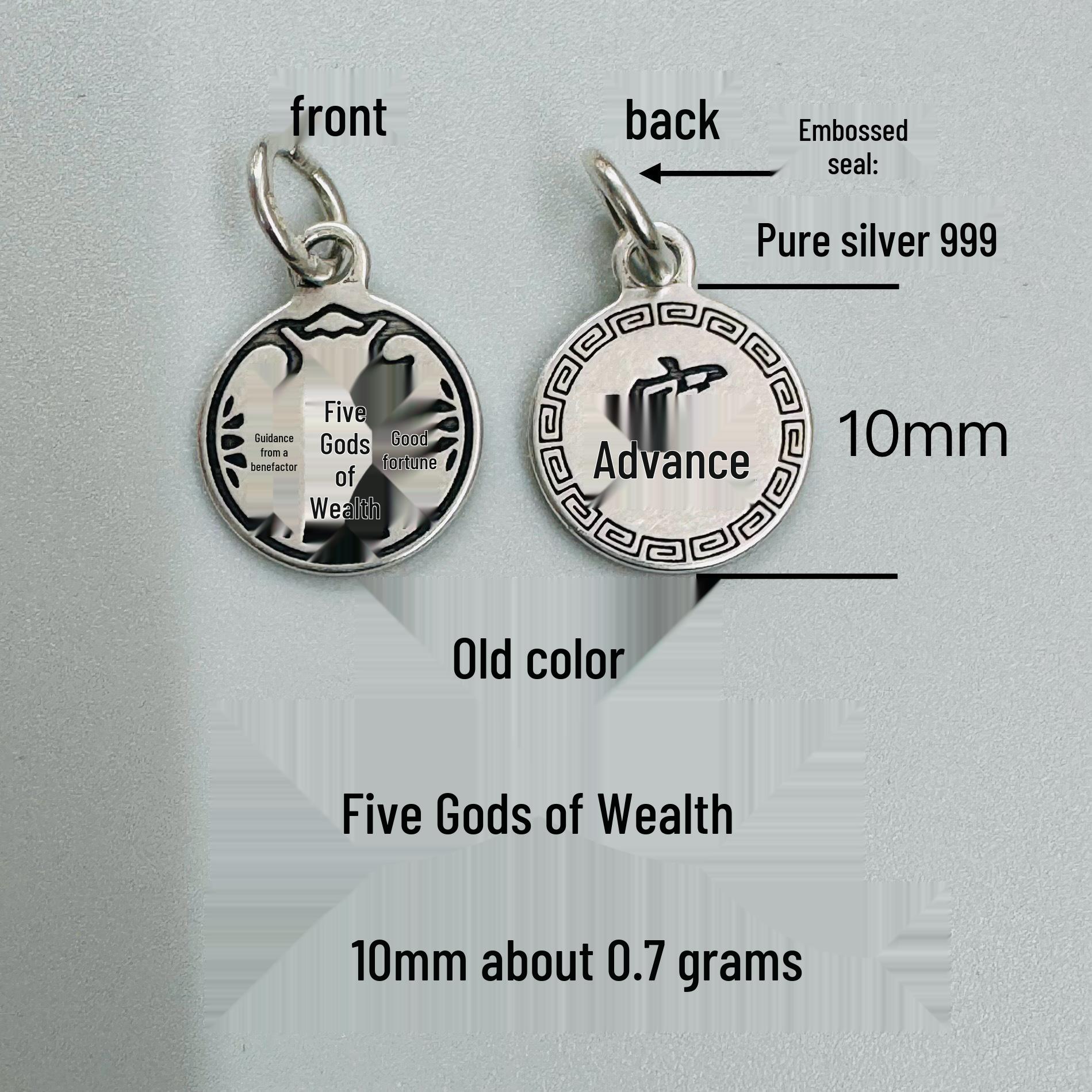 Solid 999 Silver God of Wealth Pendant with Five Directions, Mountain Ghost Flower Coin, and Eight Treasures Compass Design Solid Silver 999