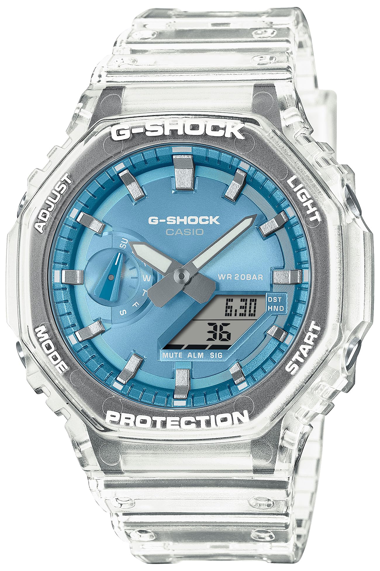 

Casio Яркий Металлический Прозрачный G-Shock Мужские Часы, GA-2100BM-7A2JF, Циферблат,