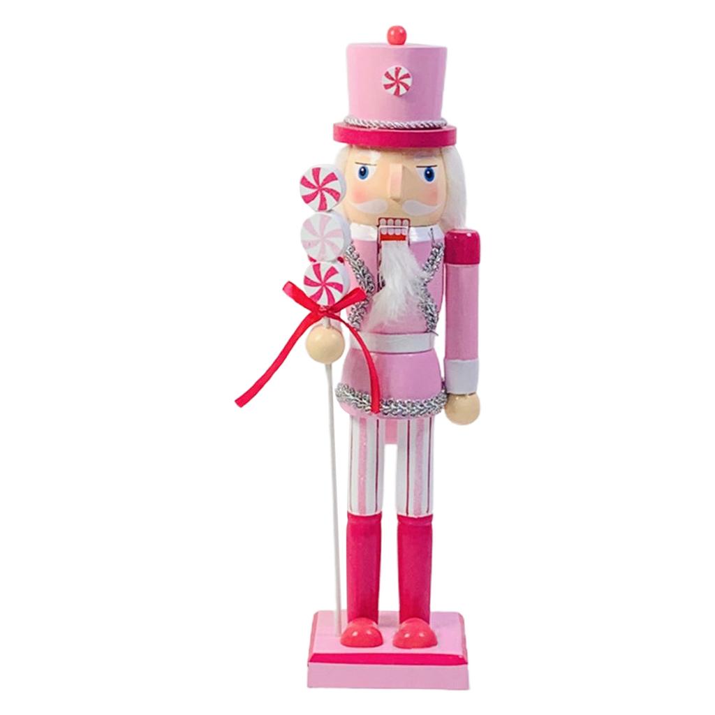 14 Inch Wooden Nutcracker Ornaments Christmas Decorations Pink Glitter Soldier Doll Figurine Puppet Toy Home Decor