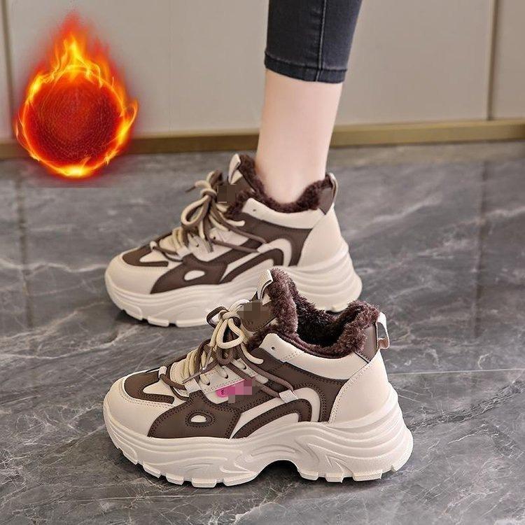 Fleece Cotton Shoes, Women's Shoes, Anti-slip Snow Boots, Height-increasing Sports Dad Shoes