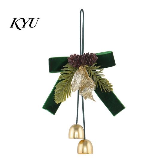 Winter Indoor Door Handle Ornaments Christmas Bow Bell Hanging Ornament, Velvet Festive Wreath Decor for Pendant with Bells Home Party, Holiday Window