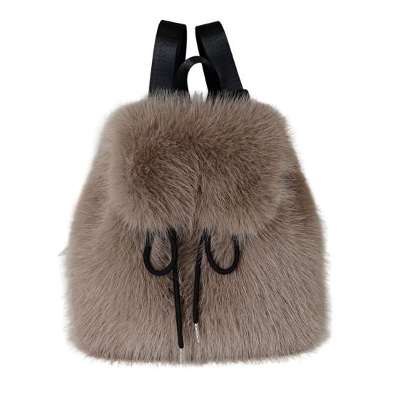 Женский меховой рюкзак Повседневный милый пушистый рюкзак-сумка Застежка-шнурок Мягкий пушистый рюкзак для девочек для уличных прогулок, поездок на работу, повседневных дел темные хаки