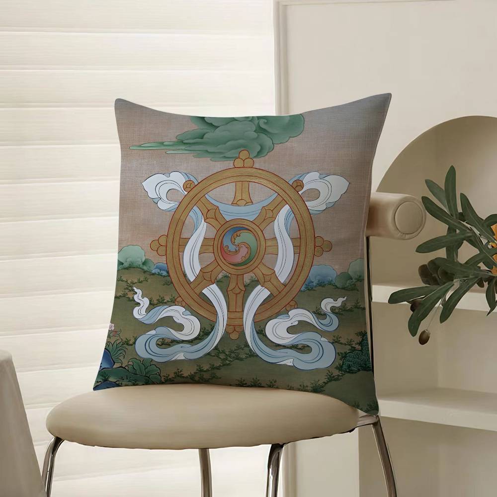 Reincarnation Print Six Paths of Reincarnation Pillow Case Comfort Sofa Bed Silky Elegant Invisible Zipper Decorative Cushion