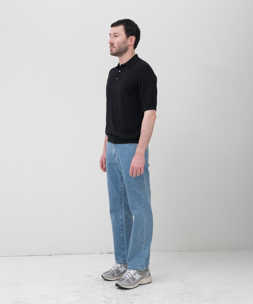 MANNERGRAM Nouvelle Fine Cashmere Cotton Polo Short Sleeve Knit Black