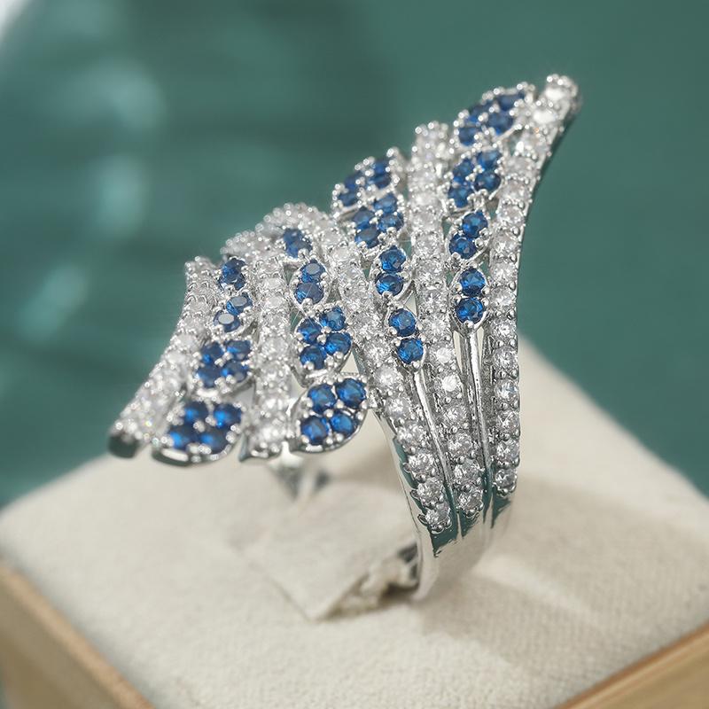Elegant Inlay Blue Cubic Zirconia Rings Sparkling Chic Eternity Design Rings Women's Jewelry for Parties and Special Occasions