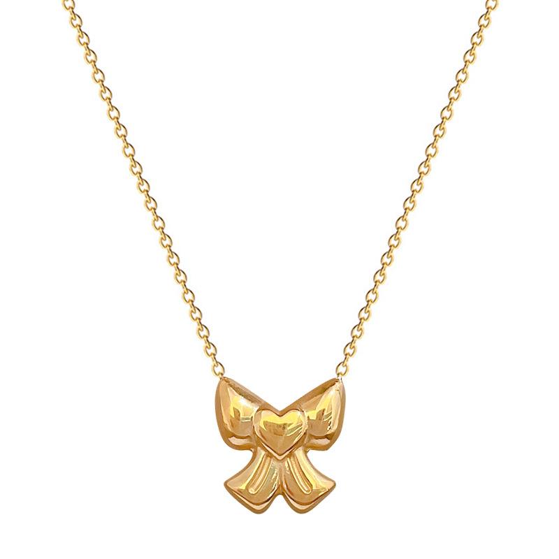 Bow Love Personality Minimalist Stove Real Gold Necklace Female Collarbone Chain