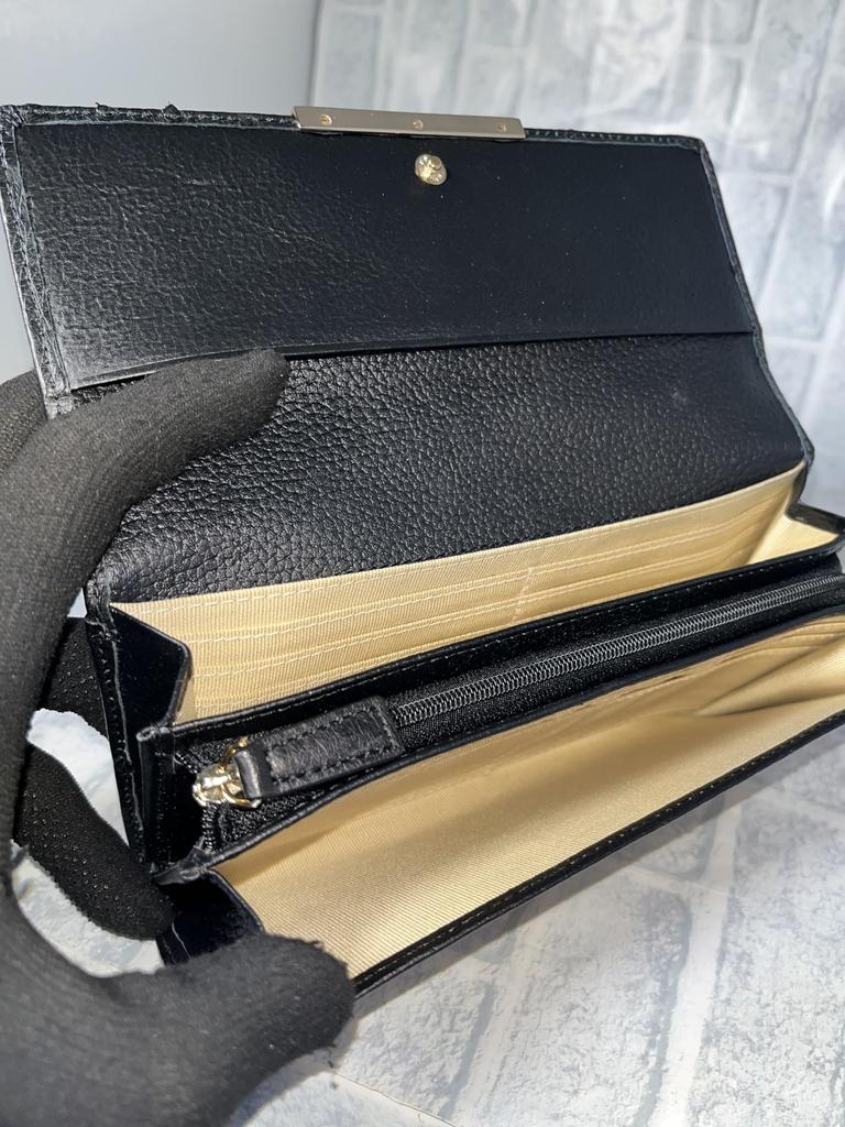 GUODI Long Wallet with Flap, Genuine Ostrich Leather with Card Holder, TK-RP30LW2, Unisex (Black)