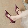 French soft leather pointed light mouth high heels women's 2025 early spring new retro one-word with Mary Jane stiletto shoes