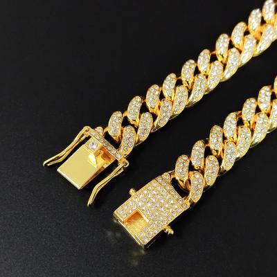 Collier Chaîne Maille Cubaine Miami 13MM Strass AAA Glacé Pour Hommes Femmes Chaînes Hip Hop Couleur Argent Bijoux Au Cou Cadeau