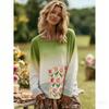Europe America Fashion Floral Gradient Color Print Pullover Comfortable Women Long Sleeve T-shirt Outdoor Oversized Tees Top