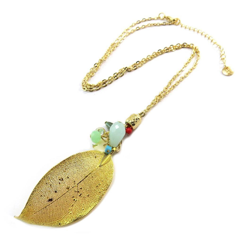 Les Trésors De Lily [P3578] - Multicolored Golden 'Gold Leaf' Designer Necklace