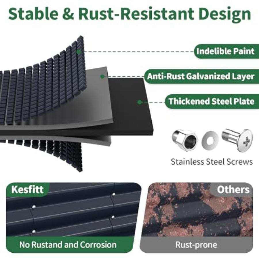 Raised Garden Bed Metal Galvanized Steel Oval Garden Bed 8x2x1.5 ft with 18-Inch Deep Open-Bottom Design for Outdoor Vegetable