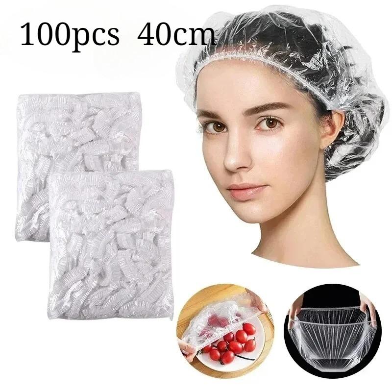50/100Pcs 40/42cm Disposable Children Shower Cap for Hair Elastic Mesh Shape Plate Plastic Wrap Cover Food Grade Food Cover