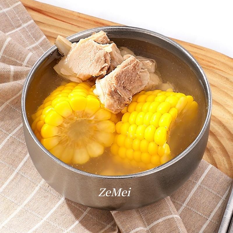 1Pcs Pure Titanium Double-Layer Bowl,Outdoors Heat-Resistant Home Rice Bowl Food Tableware,11.5 cm Insulated Plate Kitchenware
