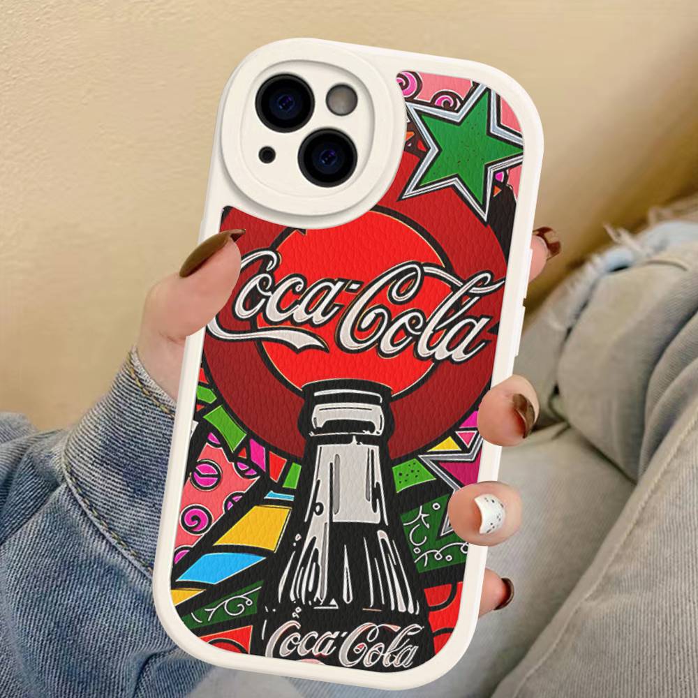 Hot C-Coca Drinks C-Cola Leather Phone Case For IPhone 15 14 13 Pro Max 12 11 16 Plus Phone Cover