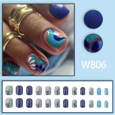 24pcs Nail Pieces Wearable Nails Ice Transparent False Nails 5ml