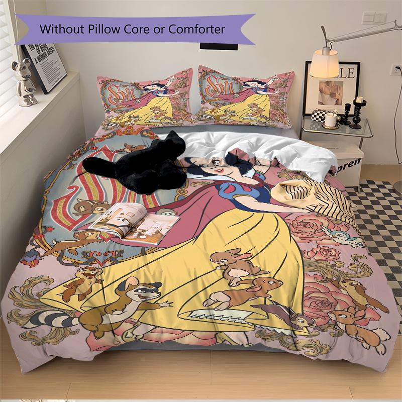 3pcs Snow White and the Animals Bedding Set, Including 1 Quilt Cover and 2 Pillow Shams, Without Filling, Soft and Comfortable Home Bedroom S088