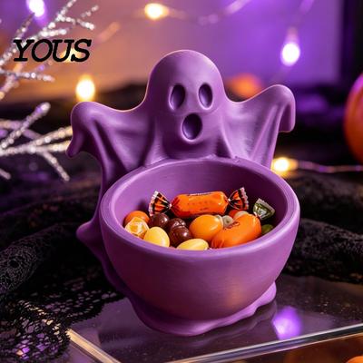 Cute Halloween Party Supplies 3D Printed Ghost Candy Bowl for Decorations, Multi-functional Desktop Storage Home Decor Organizer Trinkets &