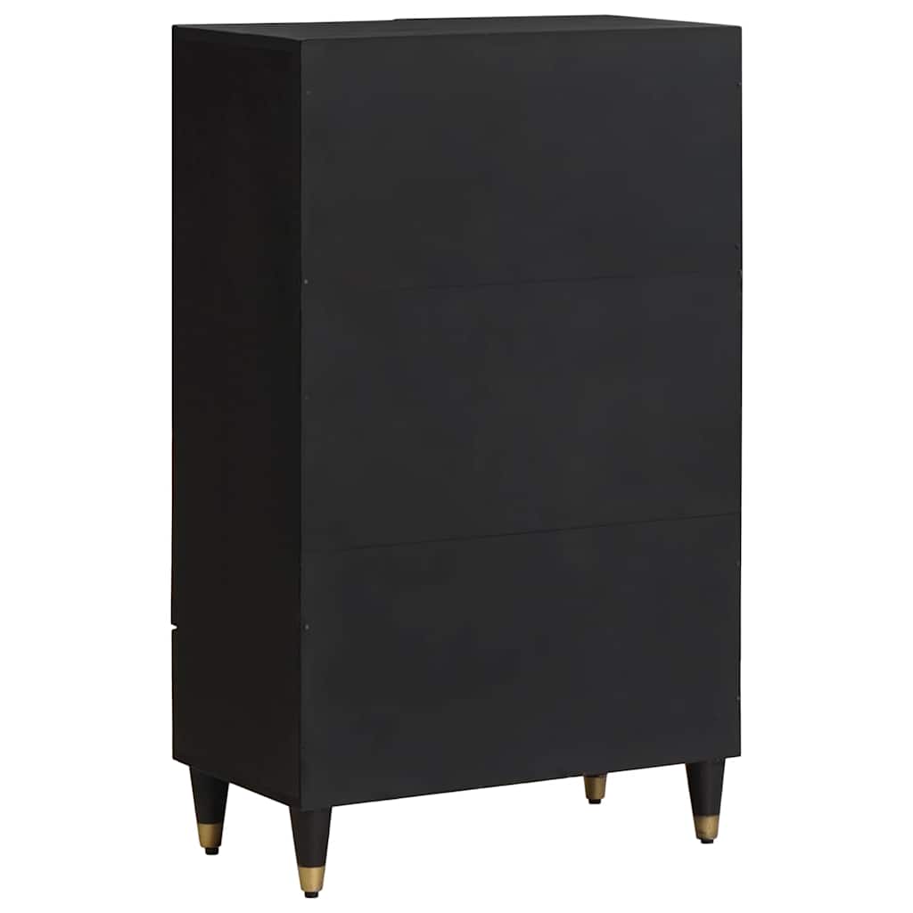 Highboard mit Regal Schwarz 60 x 33 x 100 cm Massives Mangoholz