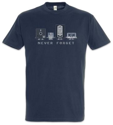 Never Forget Mens T-Shirt Floppy Disk Retro Cassette VHS Video Floppy Floppy