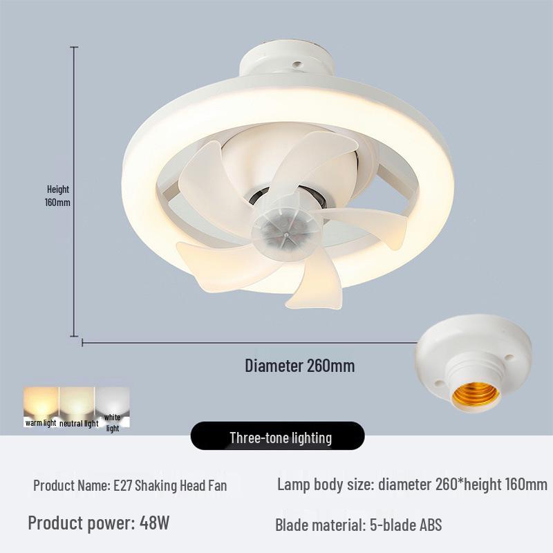 360° RGB Rotating Fan Light with Remote, E27 Base, Stepless Dimming, Three-Color Control