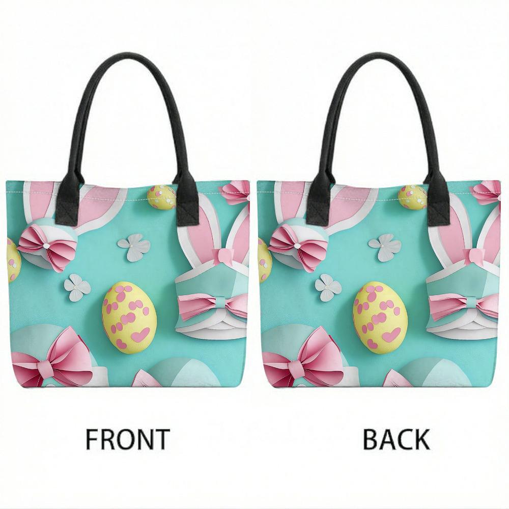 Easter Bunny Tote Bag Cute Print Shoulder Bag for Daily Shopping Travel Lightweight Handbag
