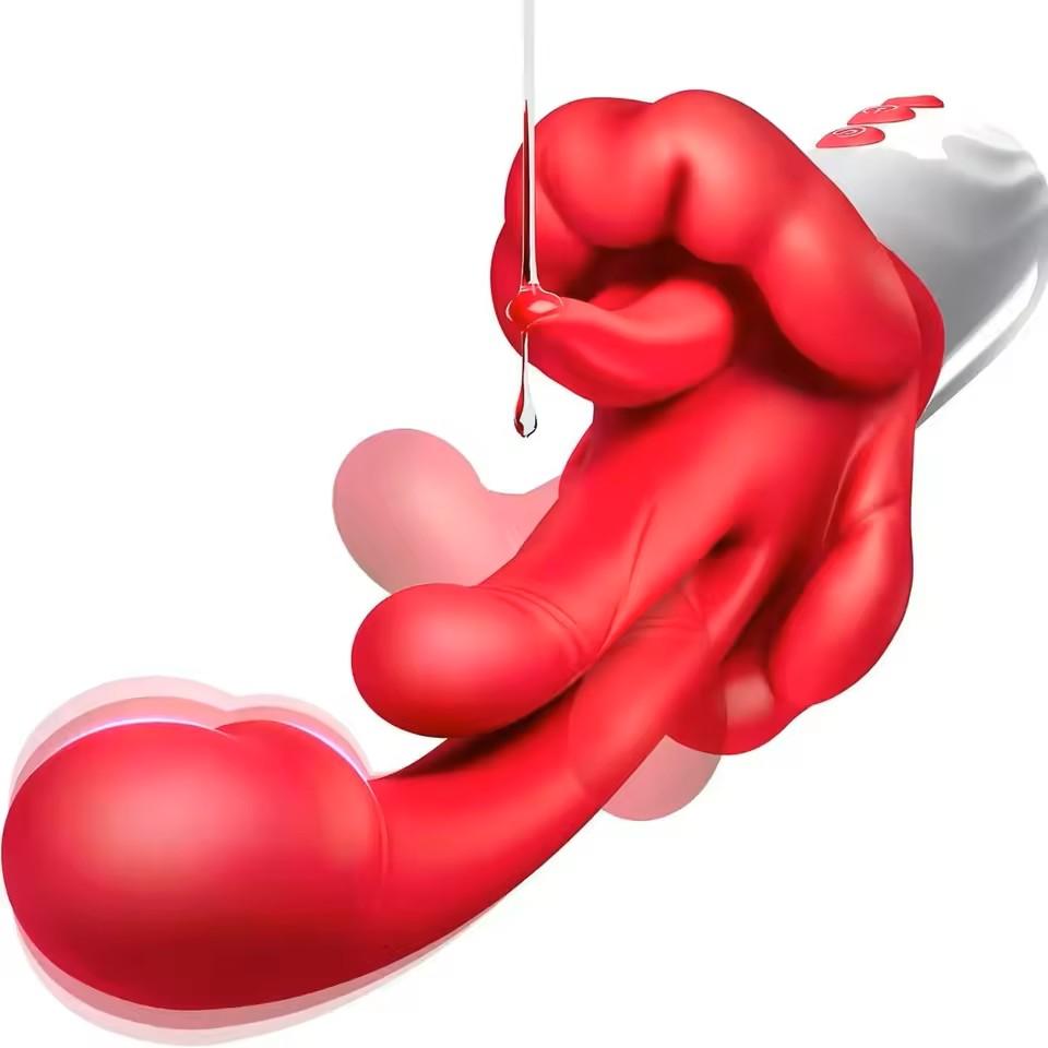 Nuovo Vibratore Dildo Ricaricabile 5 IN 1 per Stimolazione Lingua, Punto G, Clitoridea, Vaginale, Anale Masturbatore Femminile Giocattolo Sessuale per Adulti Uovo Vibrante da Inserire
