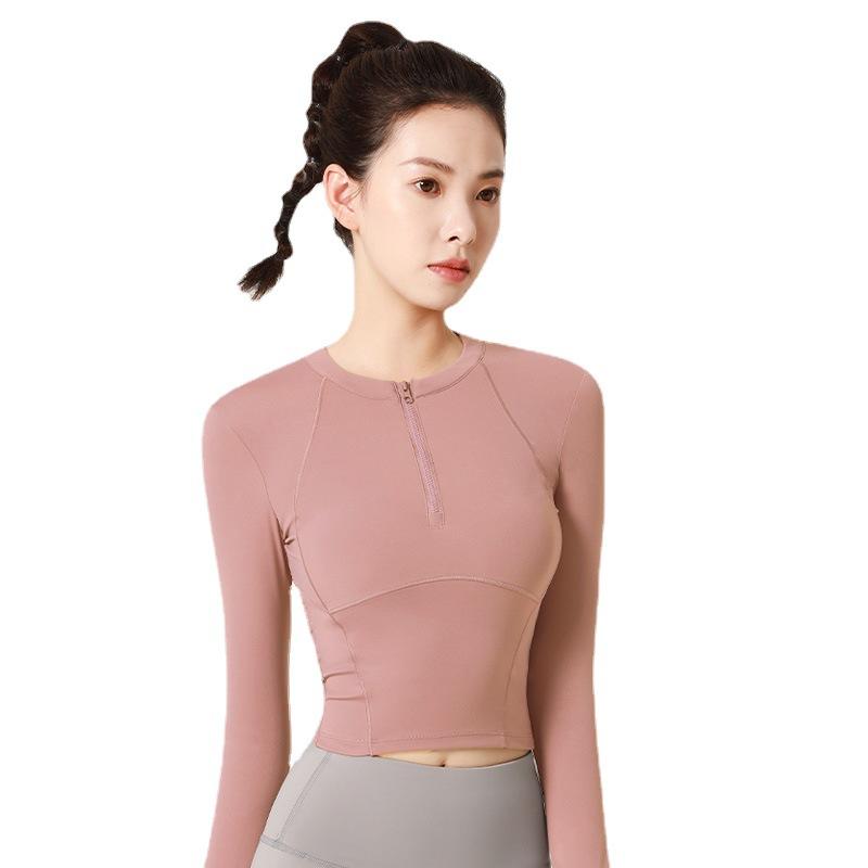 High-Elastic Waist Long Sleeve Nude Yoga Top for Running and Fitness