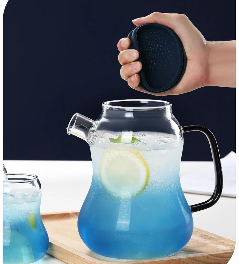 1,4l tepelně odolná skleněná konvice Květinová konvice na čaj Velká modrá skleněná nádoba na ovocnou šťávu Keramická konvice