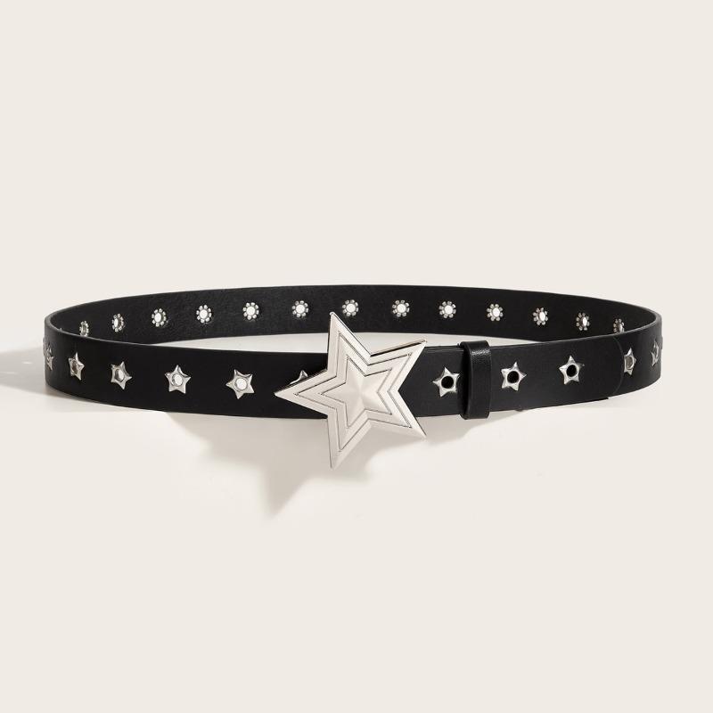 Trendy Punk Studded Star Multi-Hole Statement Leather Belt European American Style Versatile Buckle Belts Trendy Women's Belt