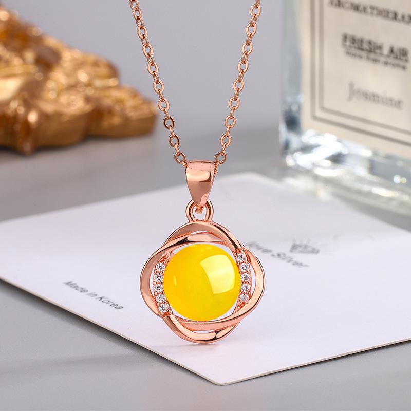 Ethnic Style Zircon & Green Agate Pendant Necklace with Yellow, Red, White Chalcedony for Women