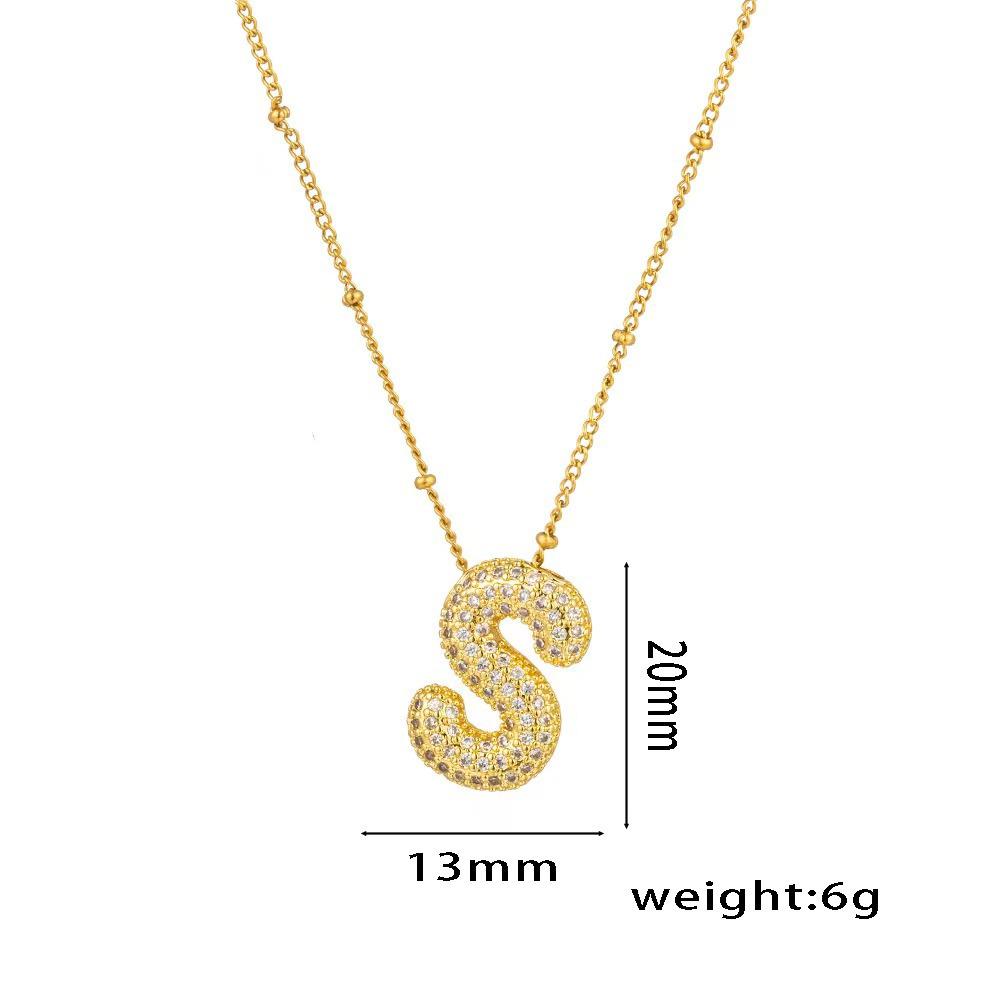 18K Gold-Plated Copper Necklace with Micro-Inlaid Zirconia & 26 Letter Pendant - Classic and Versatile European-American Jewelry