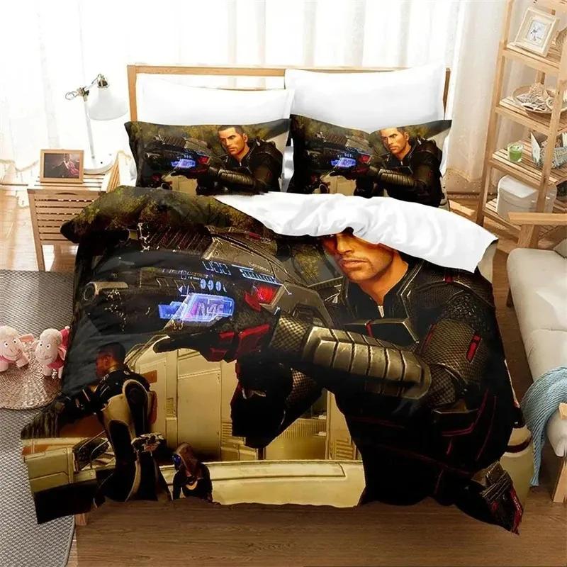 3D Print Spel Mass Effect Comfortabele Dekbed Dekbedovertrek Kussensloop Beddengoed Set Kinderkamer Decoratie Huis Textiel