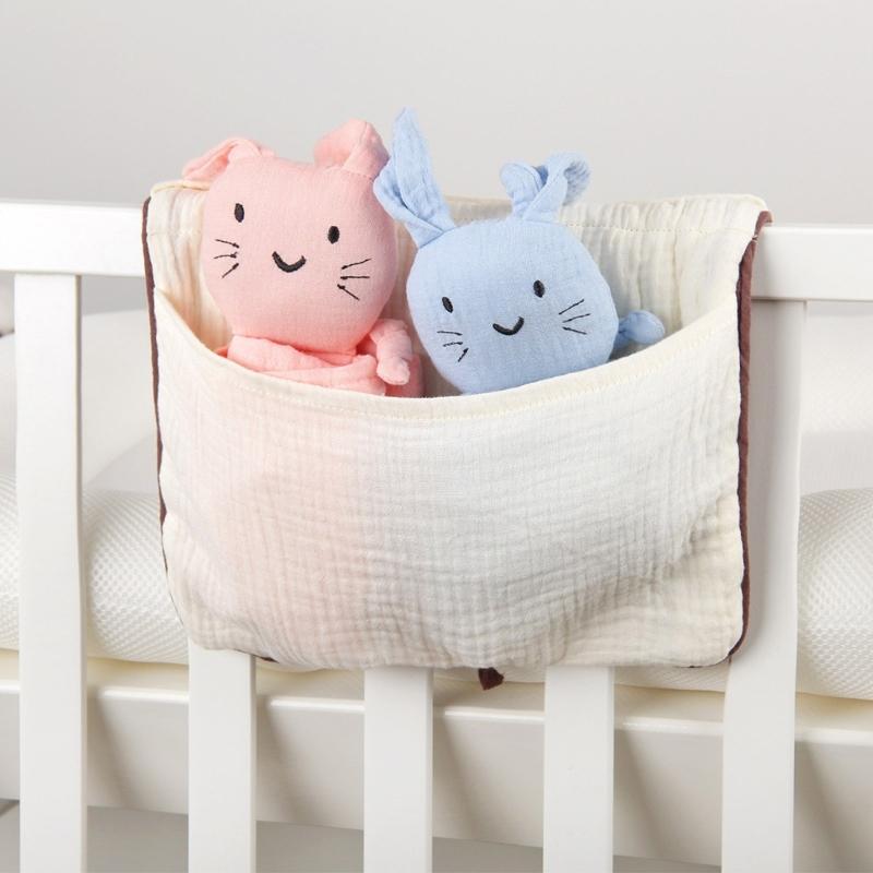 Multi Purpose Cotton Diaper Organsier Case Bag with Double Storage Compartments for Infant Toddler Bed Accessories