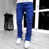 Men's Fashion Trend Elastic Tassel Patchwork Straight-Leg Jeans