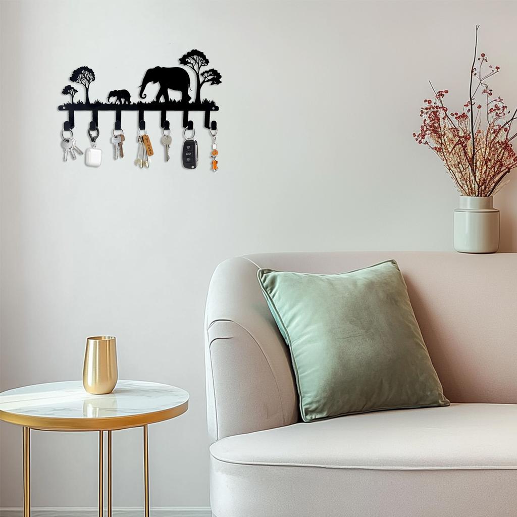 Metal Wall Hook Rack with Elephant Design 7 Hooks for Hanging Keys Towels Coats and Accessories Creative Home Organization Storage