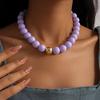 Perlenschmuck für Damen, Acryl-Kettenhalsband mit großen Perlen, Elastisches Armband mit runden Perlen, Sommerliches Retro-Accessoire