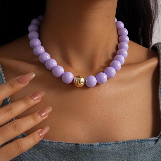 Perlenschmuck für Damen, Acryl-Kettenhalsband mit großen Perlen, Elastisches Armband mit runden Perlen, Sommerliches Retro-Accessoire