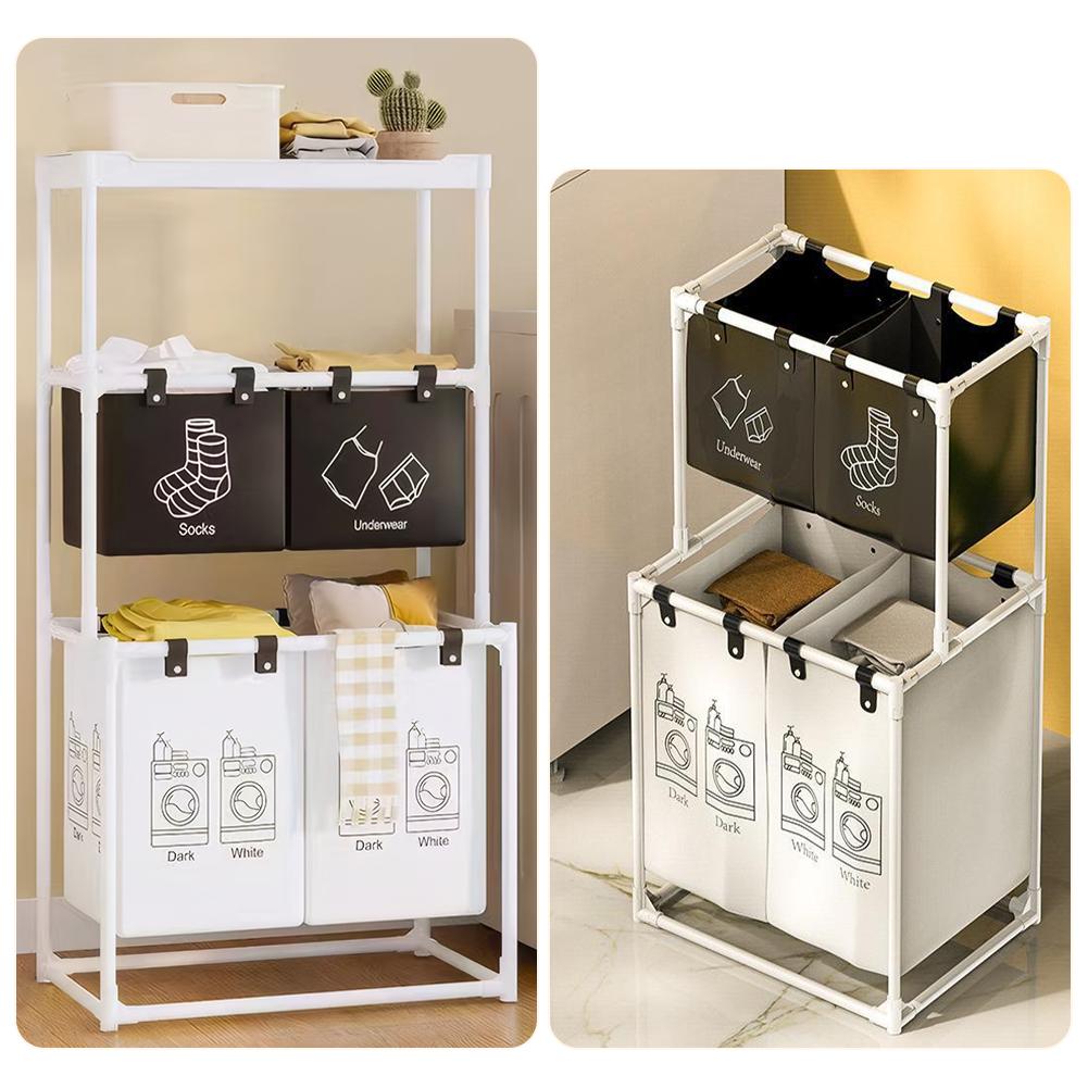 Laundry Sorter Basket Dirty Clothes Hamper 2/3 Layer Laundry Sorter Organizer Waterproof Clothing Storage Rack for Home Dorm