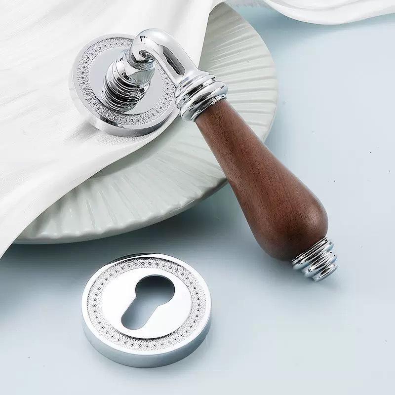 Euro Walnut Wood Handle Door Lock Indoor Universal Security Door Locks Bedroom Mute Deadbolt Lock Furniture Hardware Accessories