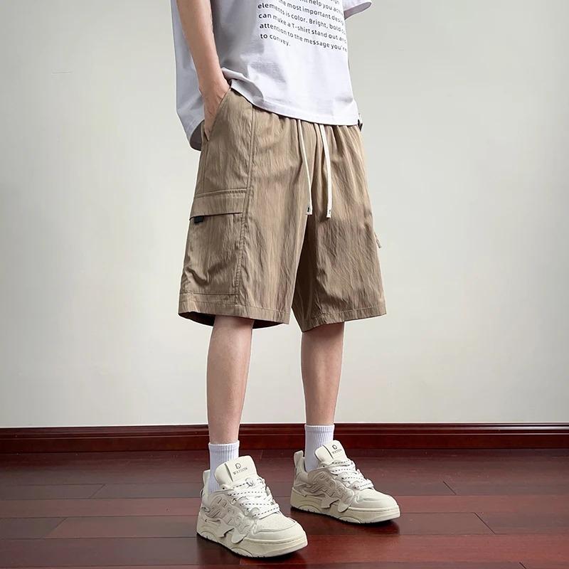 

Men s Summer Quick Drying Shorts Elastic Waist Pocket Fashion Streetwear Breathable Cool Feeling Male Casual Short Pants M хакі