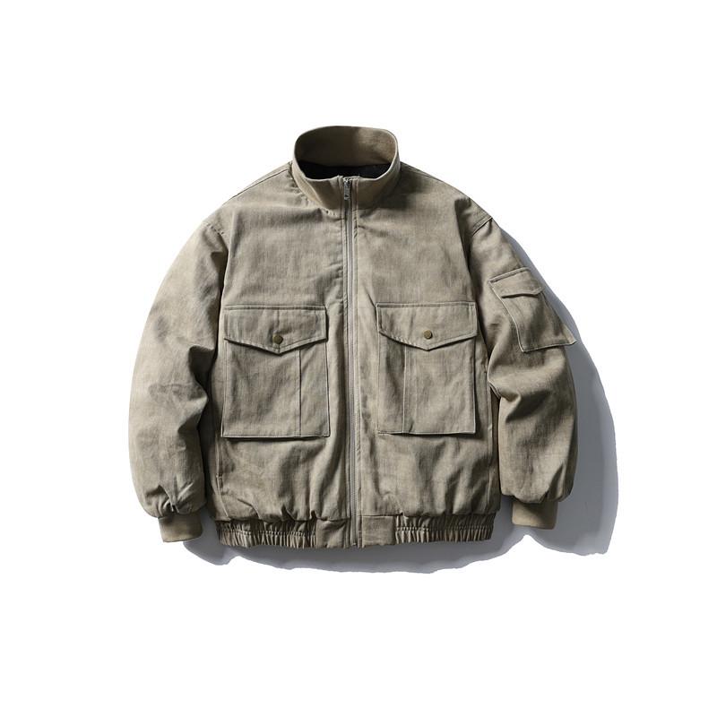 QIYOU Winter 2025 American Retro Stand Collar Cotton Jacket with Large Pockets