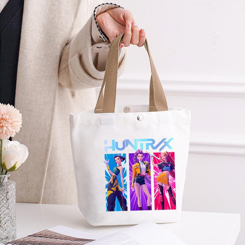 Kpop Portable Canvas Bag Plus Snap Button Solid Color Korean Version Canvas Bag Going Out Portable Tote Bag